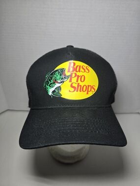 Bass Pro Shops Black Cap with Yellow Logo and Green Fish